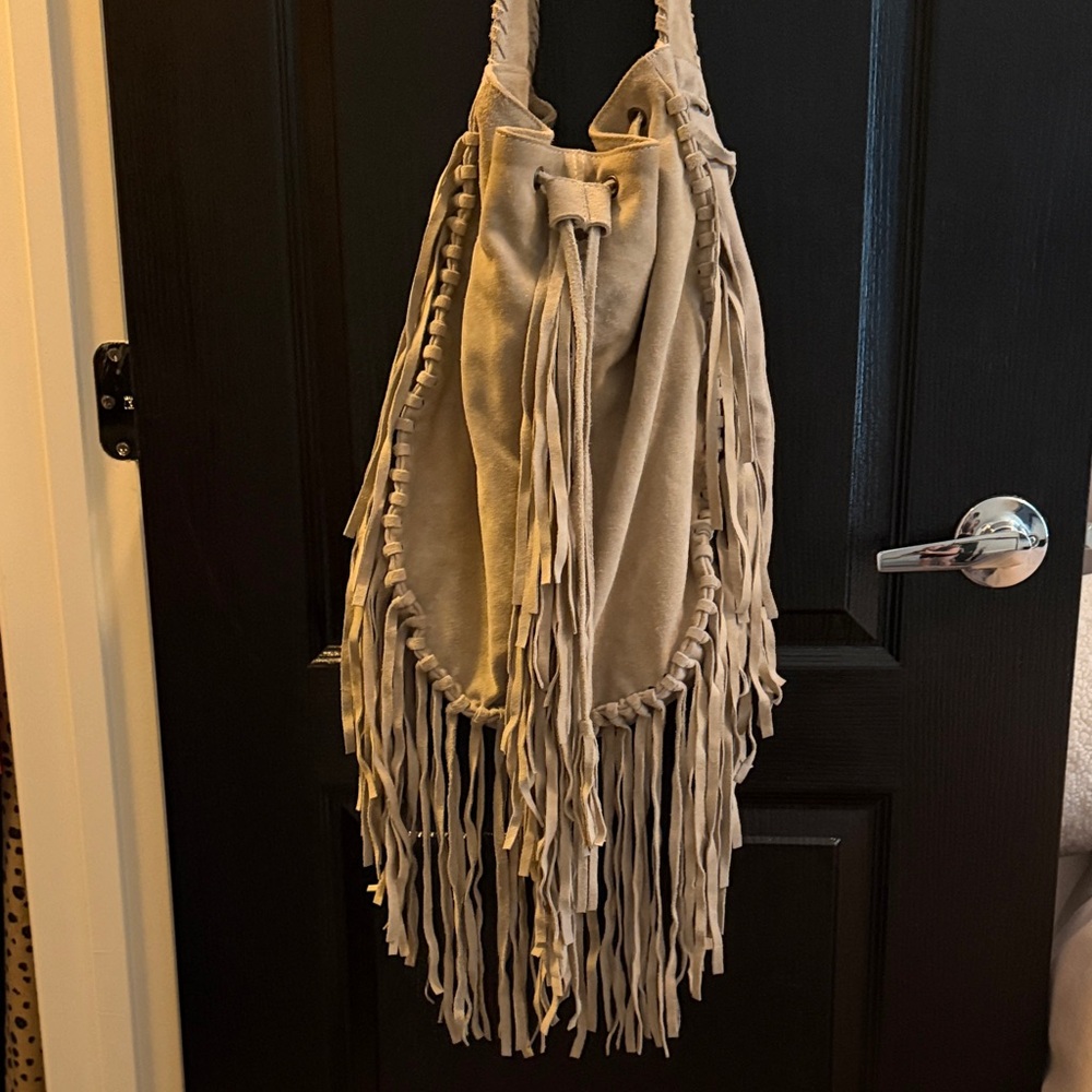 Suede Fringe Bucket Bag